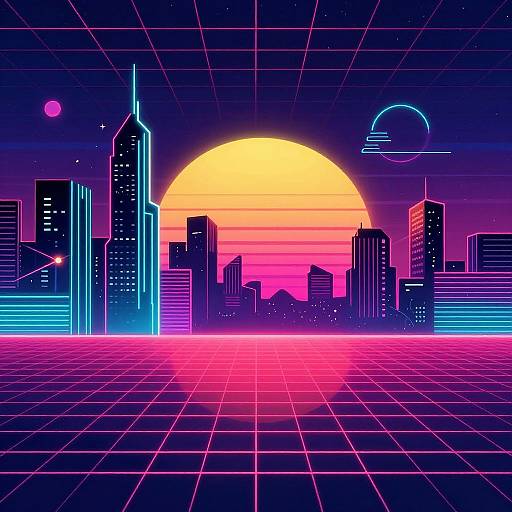 Retro 80s Neon Synthwave Cityscape
