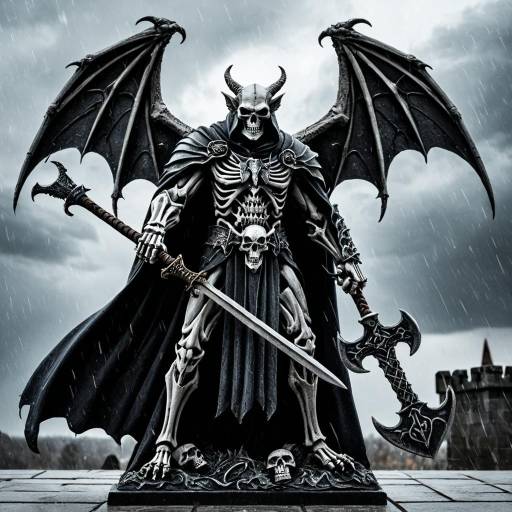 Skeletal Gargoyle Warrior with Wings and Battle Axe