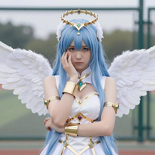 Cosplayer in Angelic Fantasy Costume