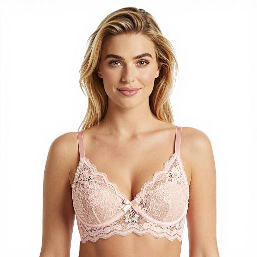Elegant Blonde in Pink Lace Bra