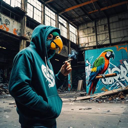Urban Parrot in Hoodie Smoking Cigar