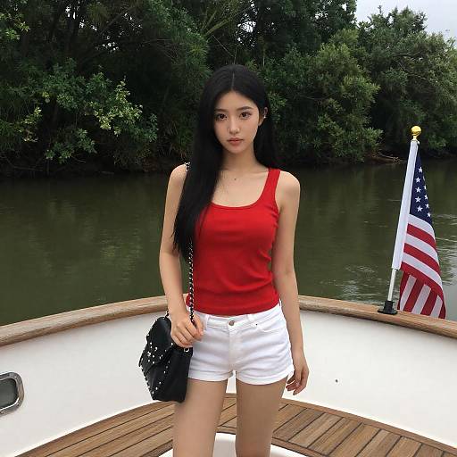 Young Woman on White Boat Deck