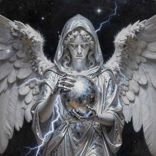 Hyperrealistic Silver Holographic Angel Painting