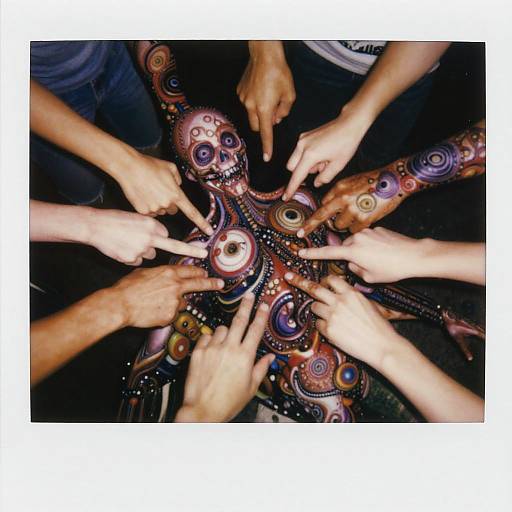 Polaroid of Abstract Body Horror Art with Multiple Hands