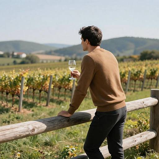 Man Enjoying Wine at a Vineyard
