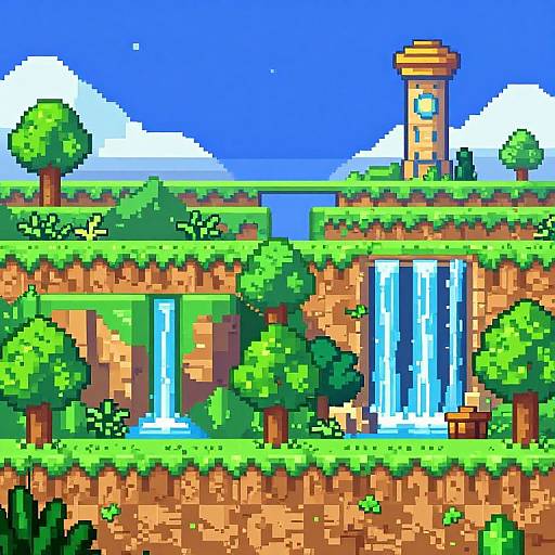 Pixel Art Landscape with Fountain Pen