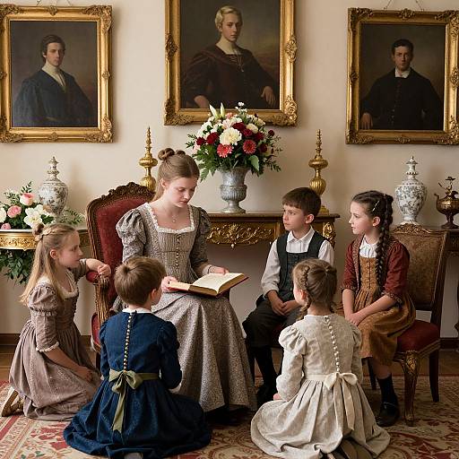 Georgian Reading Scene with Children