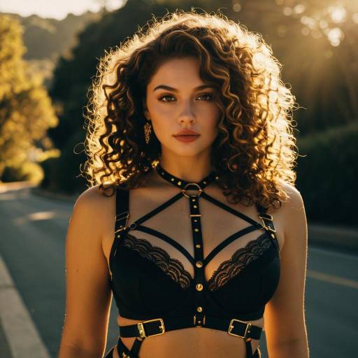 Striking Character in Lingerie at Sunset