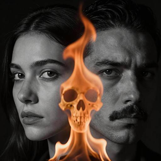 Dramatic Dual Portrait with Fiery Divide