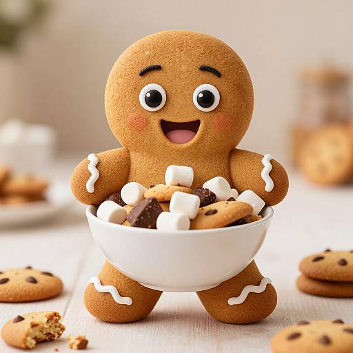 Joyful Gingerbread Man Enjoying Cookies