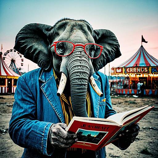 Circus Elephant in Suit Reading a Book