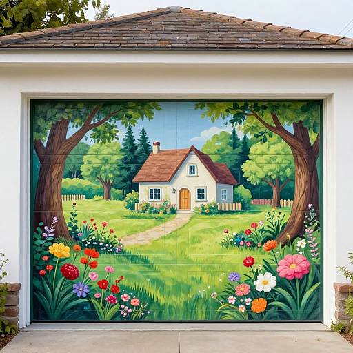 Whimsical Country Garden Garage Mural
