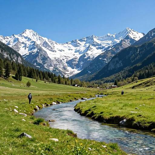 Slovenian Alpine Landscape with Hikers