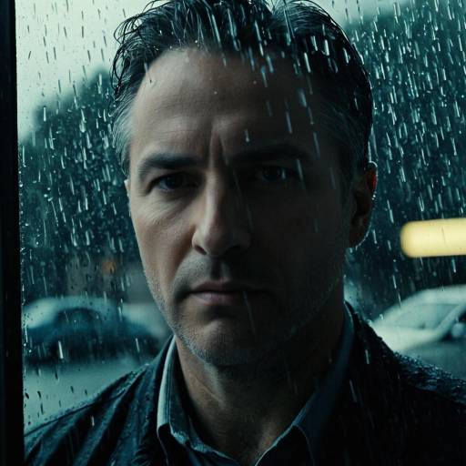 Dramatic Close-Up of Man Behind Rainy Window
