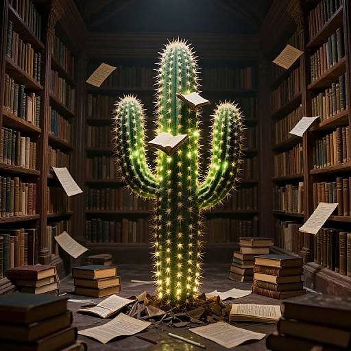 Sentient Cactus in Ancient Library
