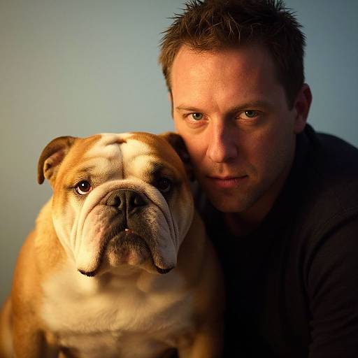 Intimate Portrait of Man with Bulldog