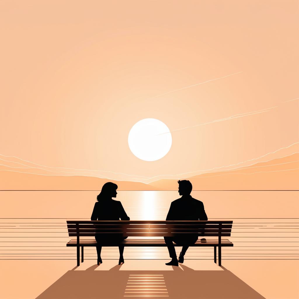 Minimalist Couple Watching Sunset Artwork