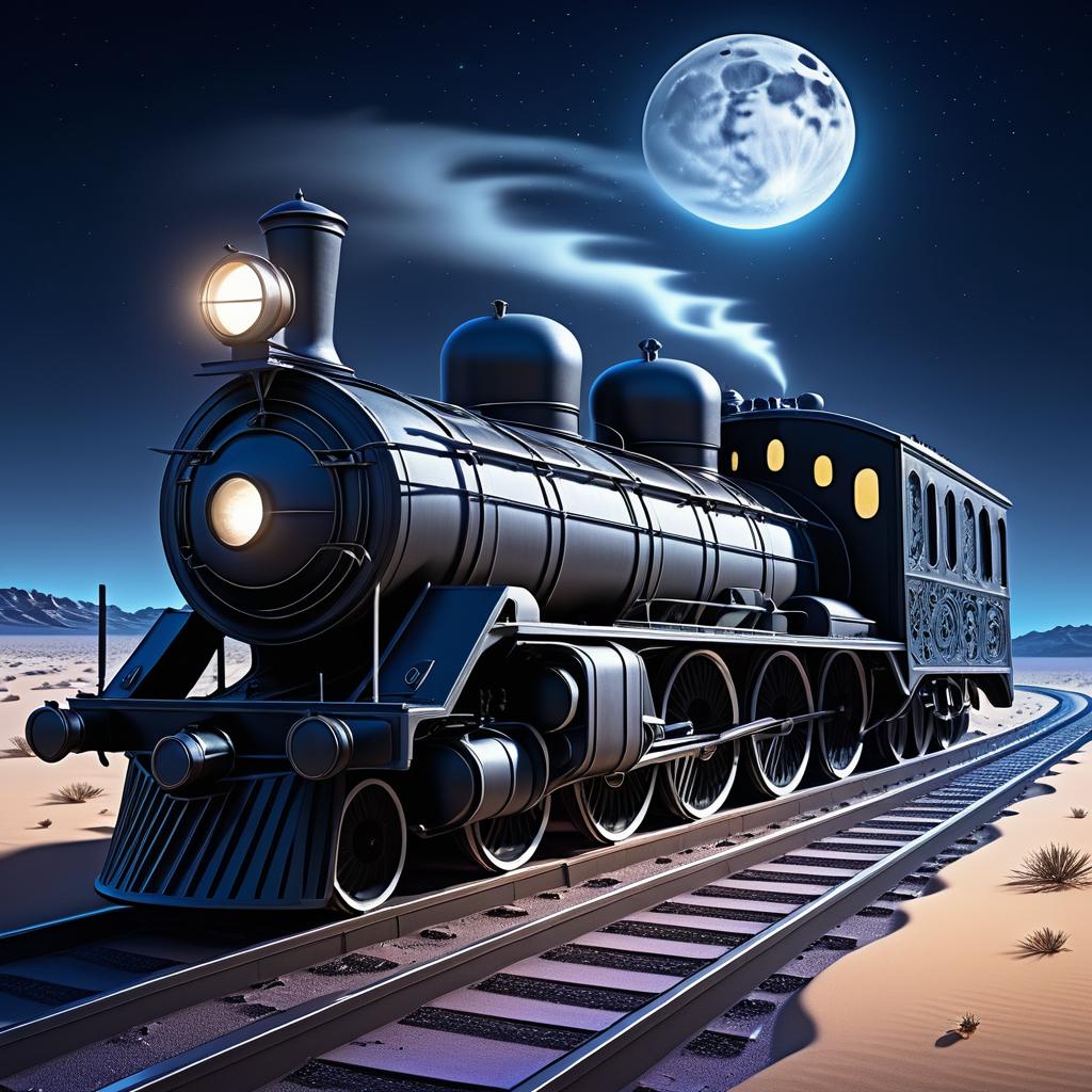 Mysterious Phantom Train in Moonlit Desert