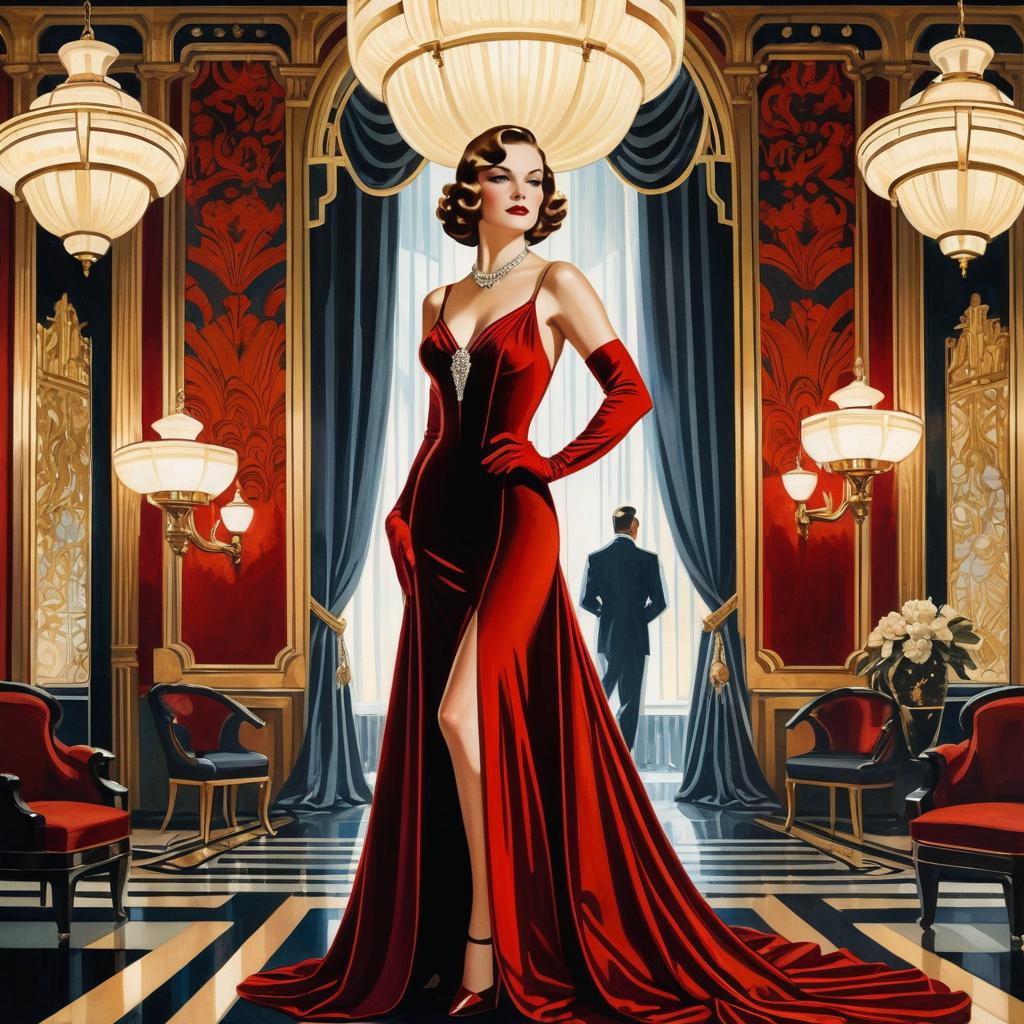 Elegant Woman in Art Deco Ballroom