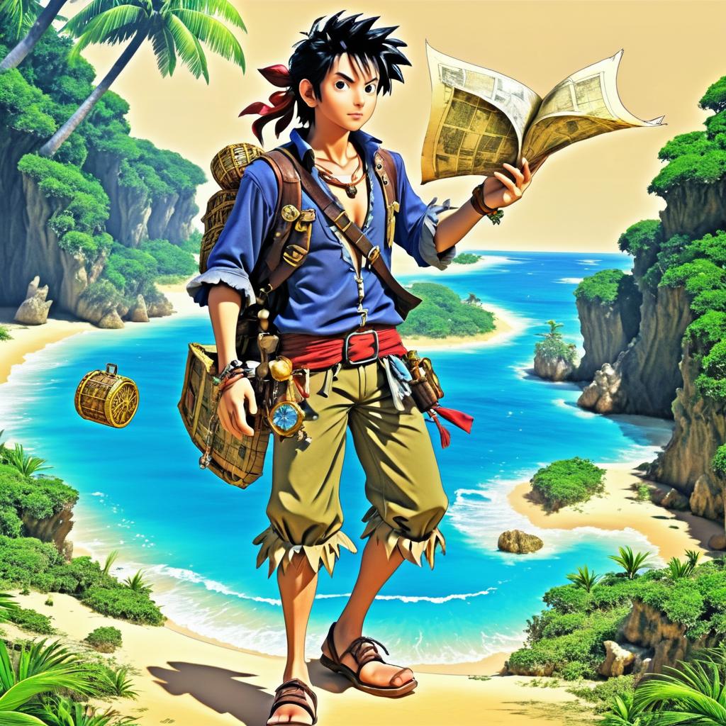 Adventurous Pirate Exploring Deserted Island