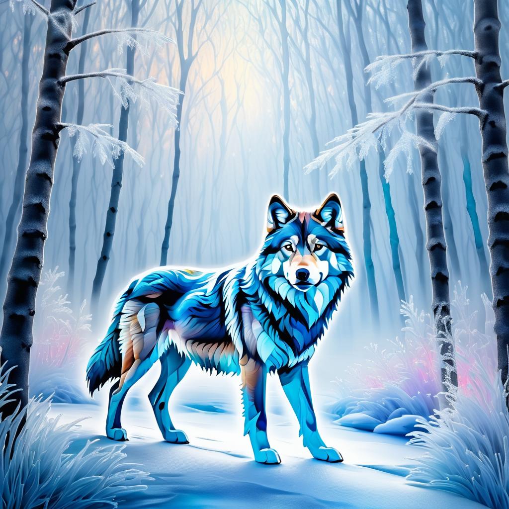 Frosted Wolf in Vibrant Winter Scene