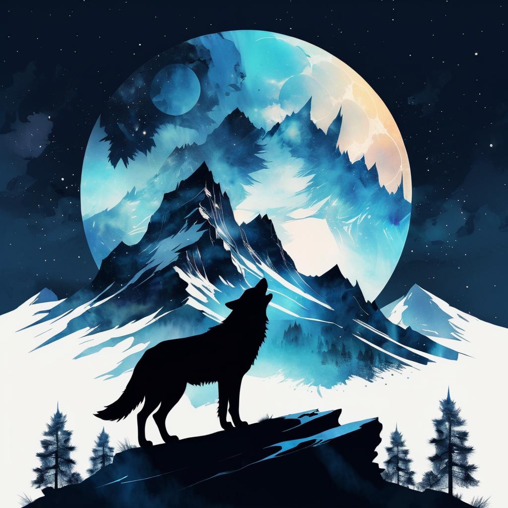 Mystical Wolf Howling at the Moon