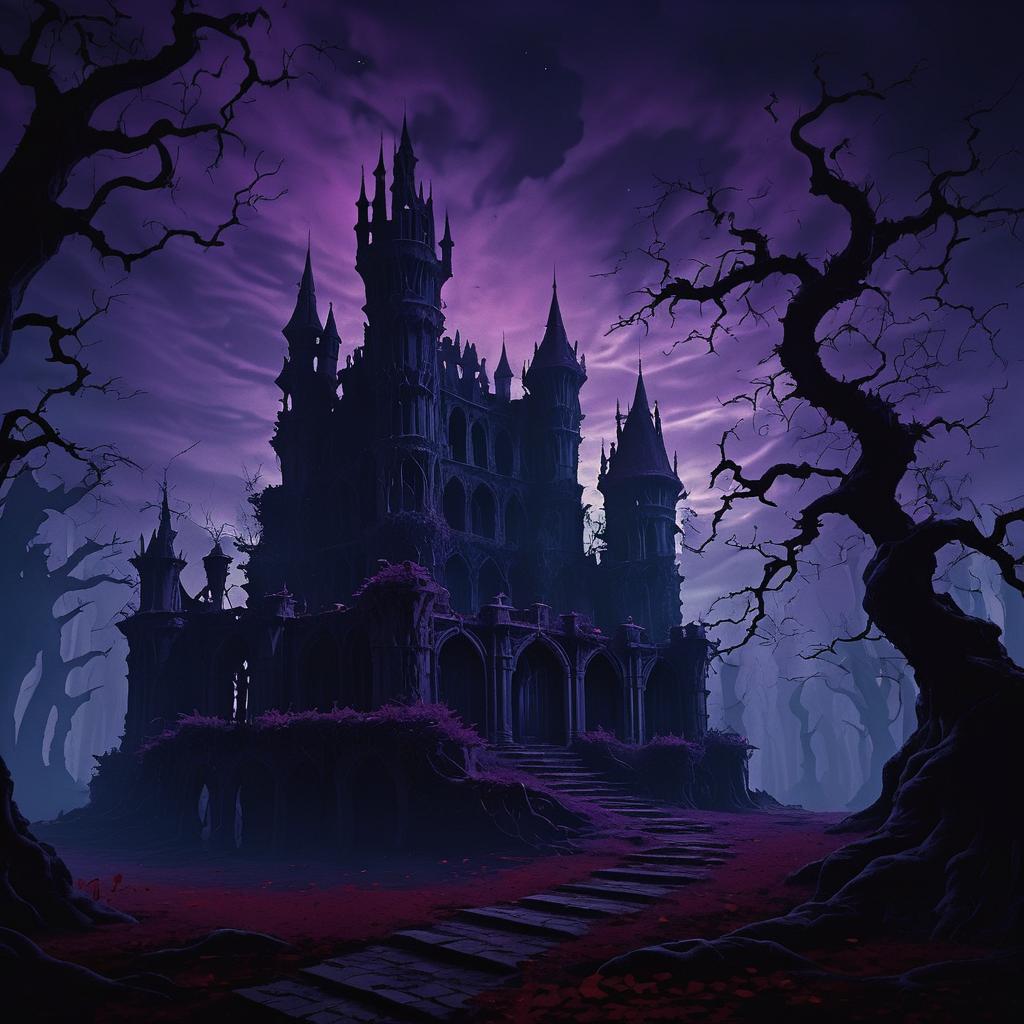 Eerie Dreamlike Castle Ruins at Night