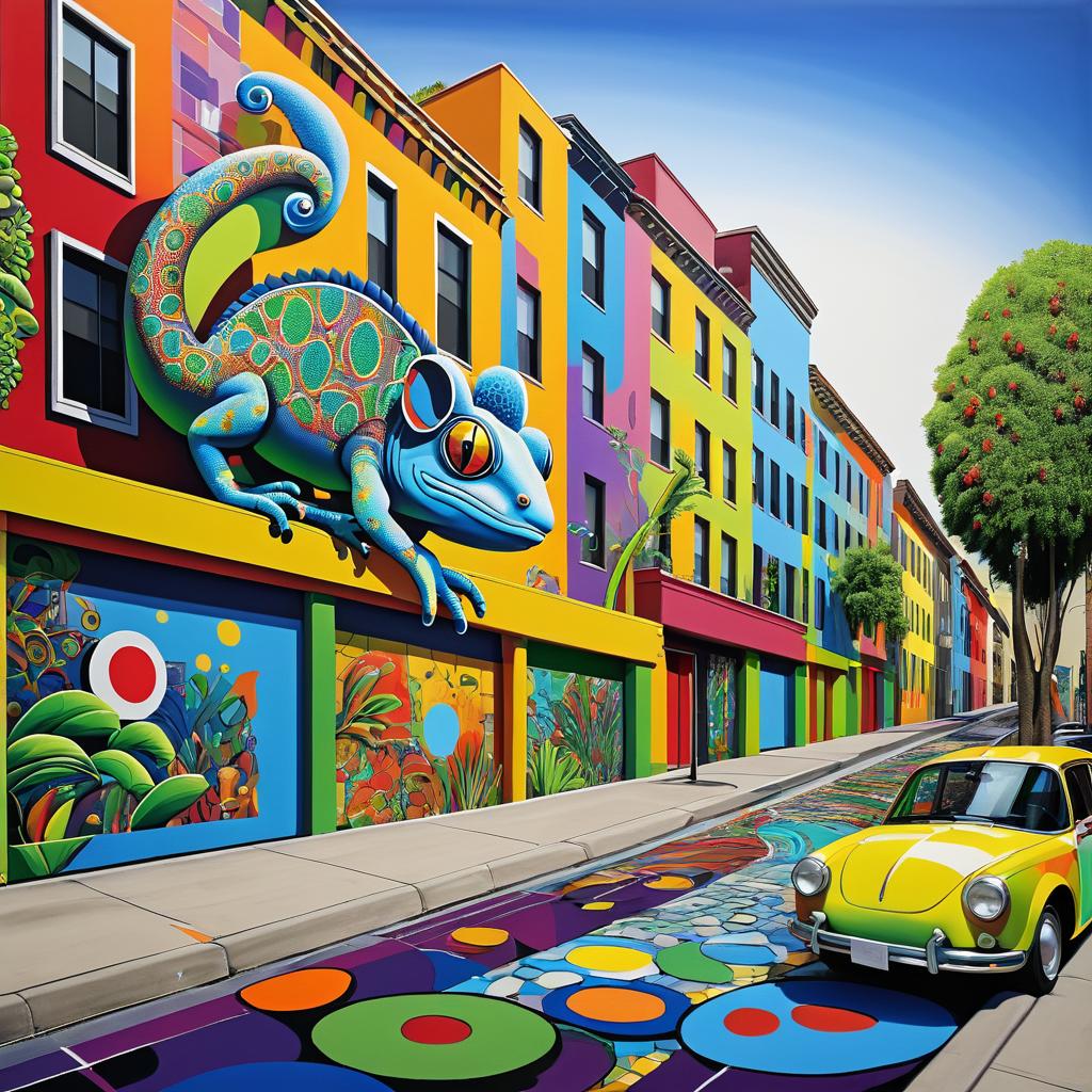 Chameleon Mural in Vibrant Lowbrow Art