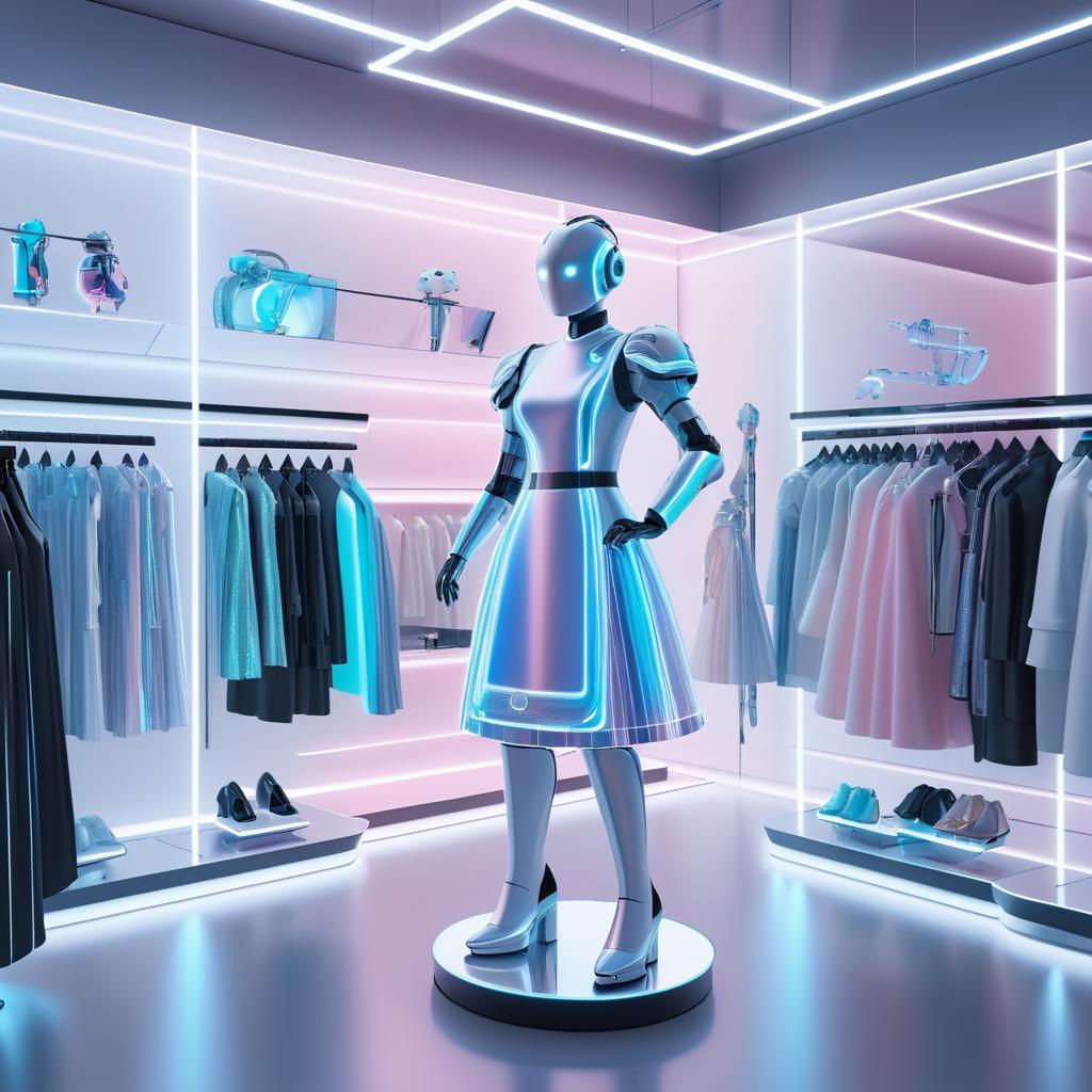 Futuristic Boutique with Robot Arm Interaction