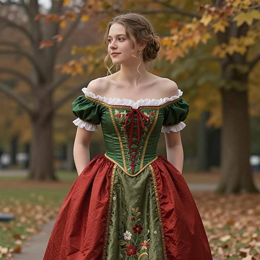Young Woman in Renaissance Dress in Autumn Park