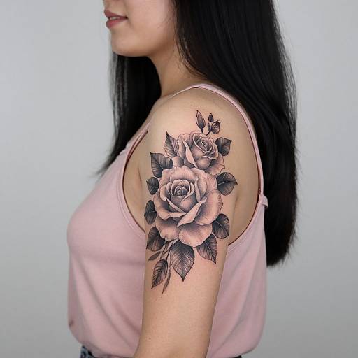 Side Profile Woman with Rose Tattoo