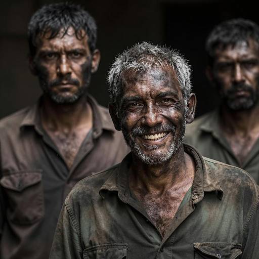 Smiling Middle-Aged Laborer with Dirty Face