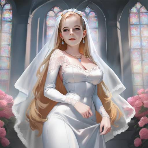 Blonde Bride in White Wedding Dress