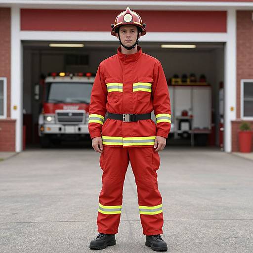 Firefighter in Red Uniform