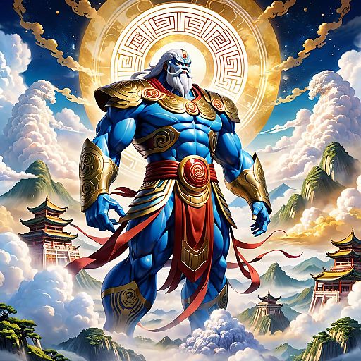 Pangu: Titan of Creation in Ethereal Landscape