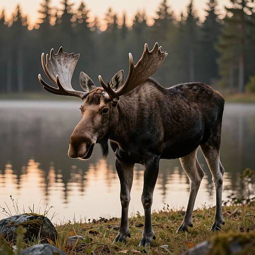 Cherubic Moose at Tranquil Dawn Lake