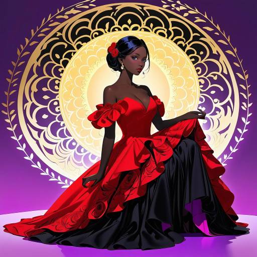 Elegant Woman in Red Dress Against Purple Elegant Woman in Red Dress Against Purple