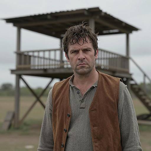 Serious Man by a Weathered Structure