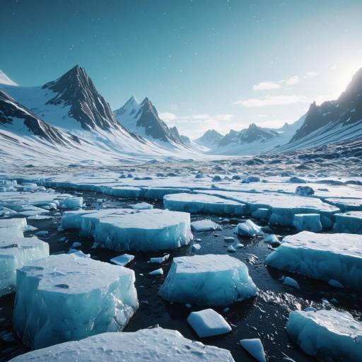 Icy Tundra with Snow-Capped Mountains
