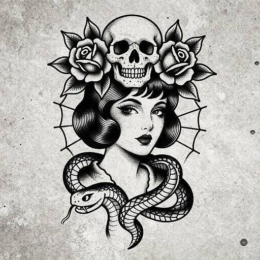 Vintage Tattoo Flash Woman Illustration