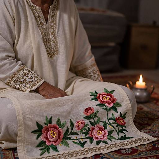 Elder Woman in Hand-Embroidered Shalwar Kameez