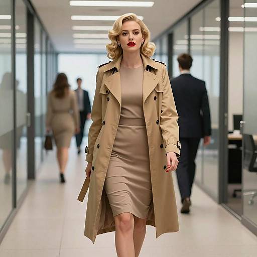 Tall Blonde in Camel Trench Coat