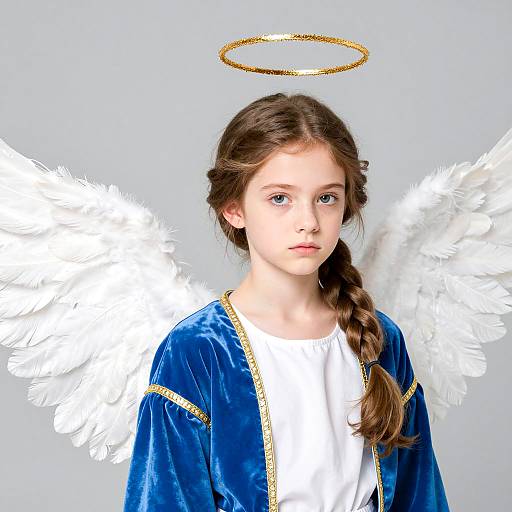 Young Girl in Angel Costume with Golden Halo