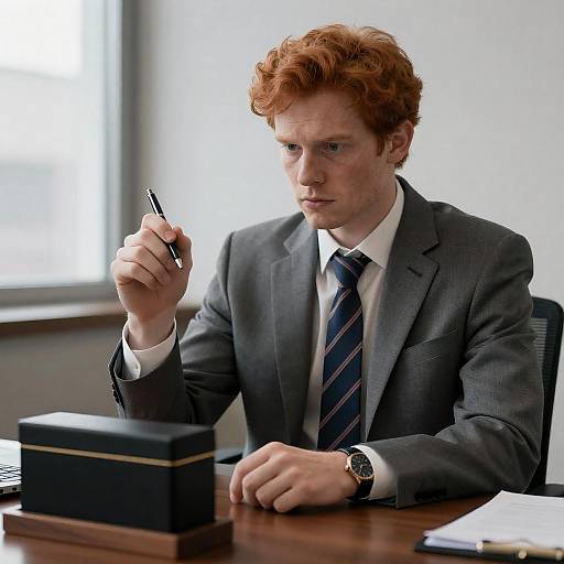 Intense Office Scene with Red-Haired Man