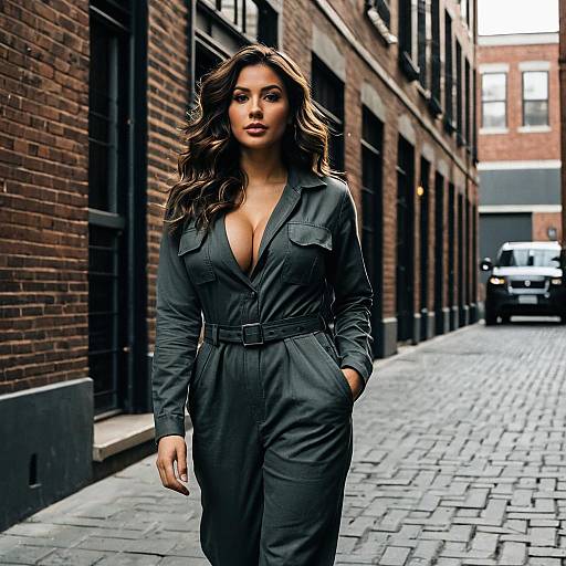 Woman in Utility Jumpsuit Walking Outdoors