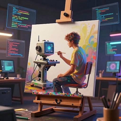 AI Machine Painting on Canvas