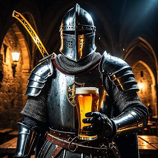 Dark Medieval Knight with Beer and Sword