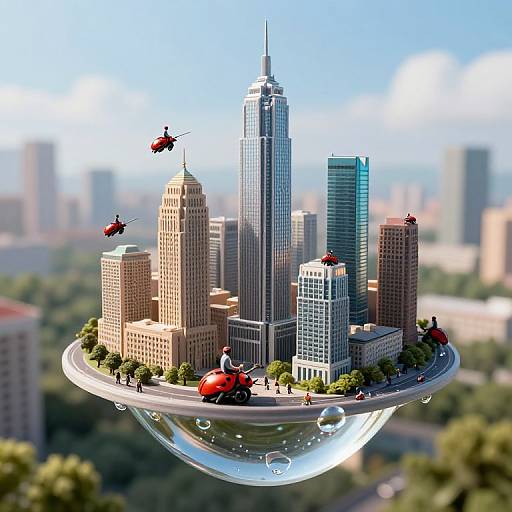 Miniature City on Dew Drop