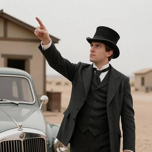 19th Century Man with Vintage Car