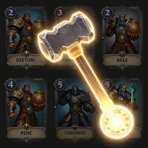 Glowing Hammer with Fantasy Character Cards